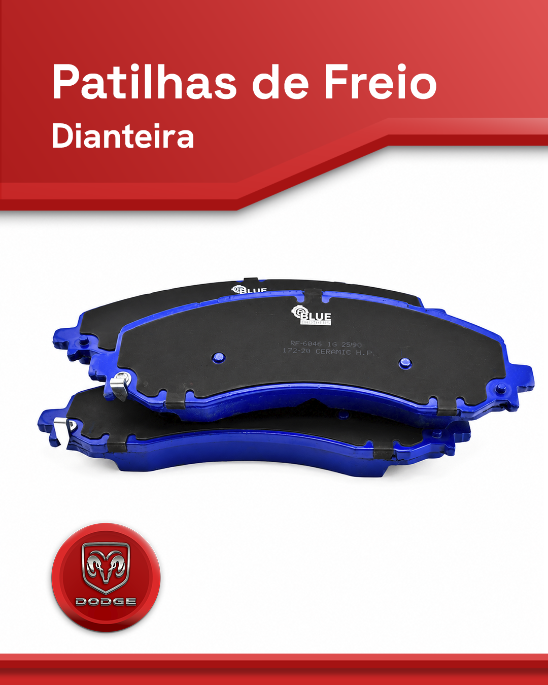 Pastilha de Freio Dianteira Cerâmica Dodge RAM 2500 / RAM 3500 Blue Friction BF6846.16, OEM 68461656AA / 68461656AB / 68461656AC